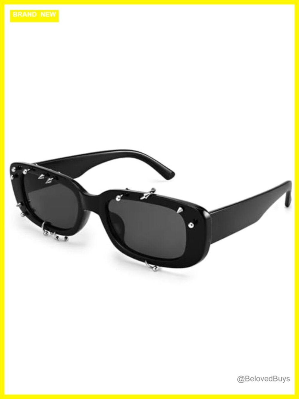 Studded Rectangle Sunglasses UV400 Non-Polarized Full-Frame Punk Y2K